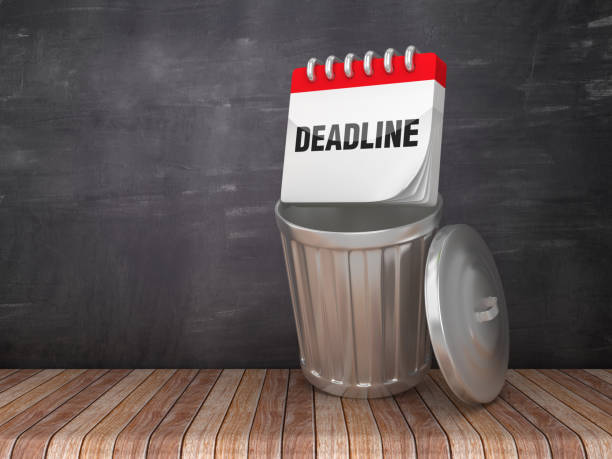 Trash Can with DEADLINE Calendar on Chalkboard Background - 3D Rendering Trash Can with DEADLINE Calendar on Chalkboard Background - 3D Rendering Dispose of Assets stock pictures, royalty-free photos & images