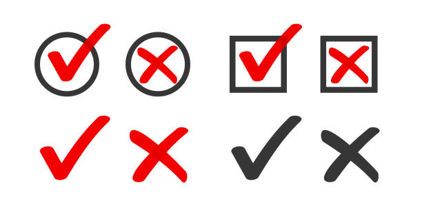 Checkbox checkmark square icon vector or confirm false true check mark red pictogram graphic clipart, right wrong marker felt tip pen hand drawn set, cross and tick survey choice element design image Checkbox checkmark square icon vector or confirm false true check mark red pictogram graphic clipart, right wrong marker felt tip pen hand drawn set, cross and tick survey choice element design Cheque stock illustrations